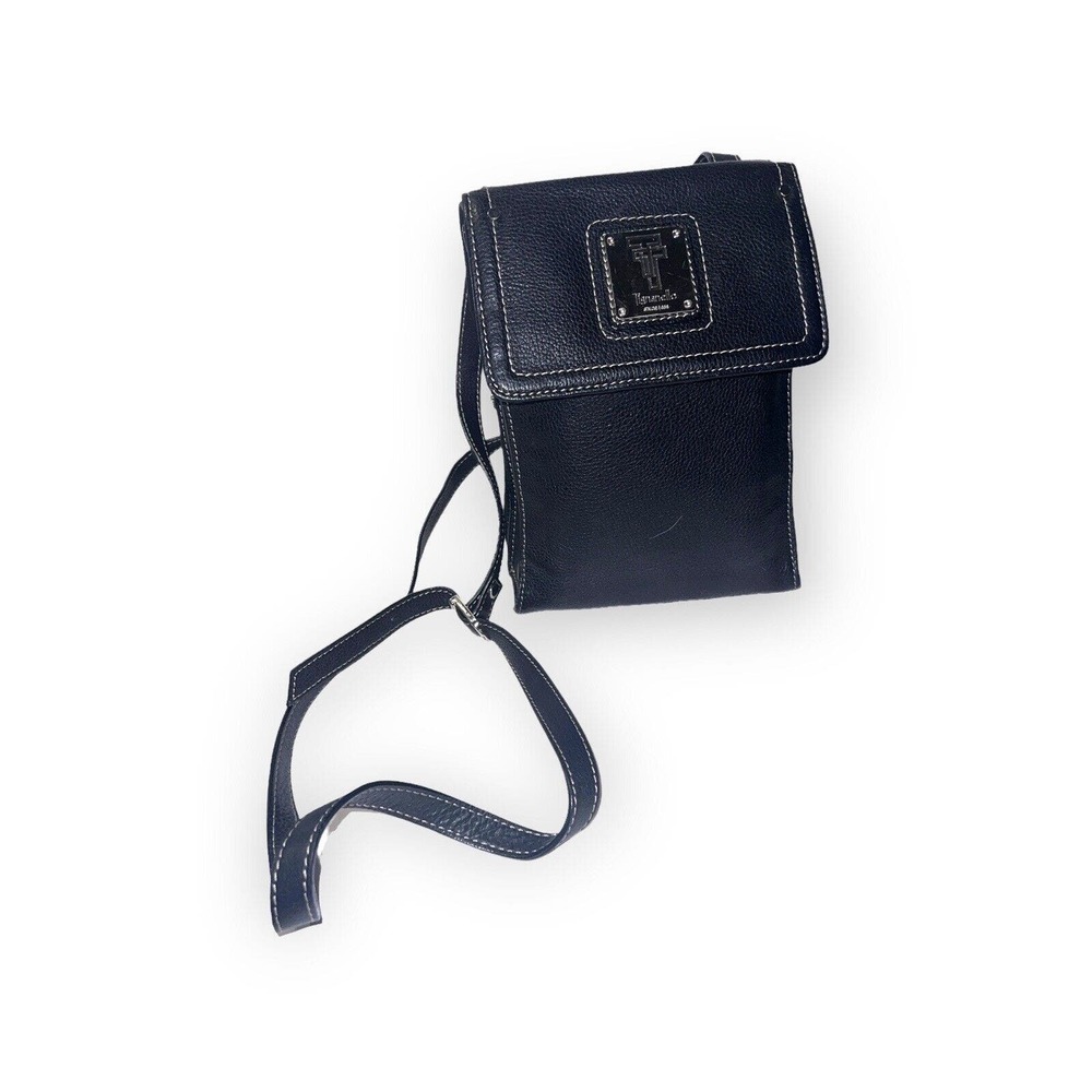 Beautiful Tignanello Black Pebbled Genuine Leather Crossbody Bag WOW!